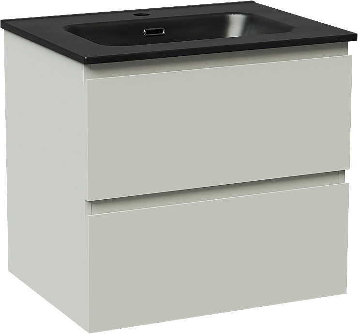Linie Lado hängendes Möbelstück Set: 60 x 46 cm, Greige, mit Baro Einzelwaschtisch, Porzellan Schwarz matt