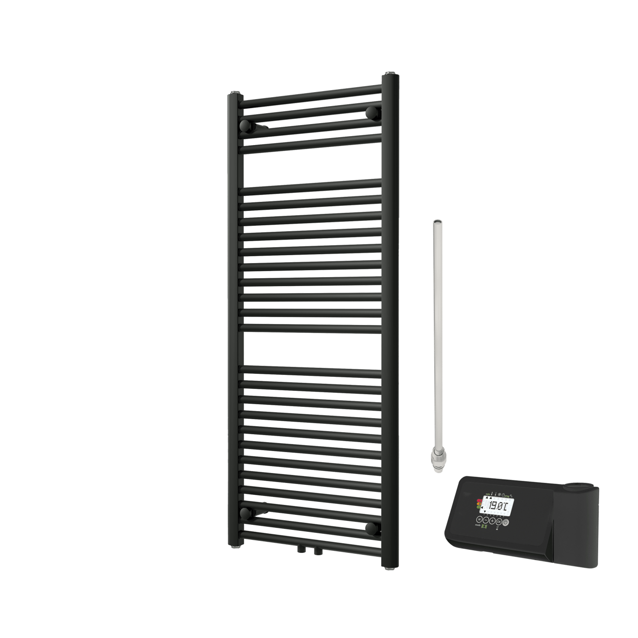 Vipera Kanza Einzel Handtuchheizkörper 50 x 120 cm Elektrische Heizung schwarz matt Seiten- und Mittelanschluss 500W, inkl. Widerstand