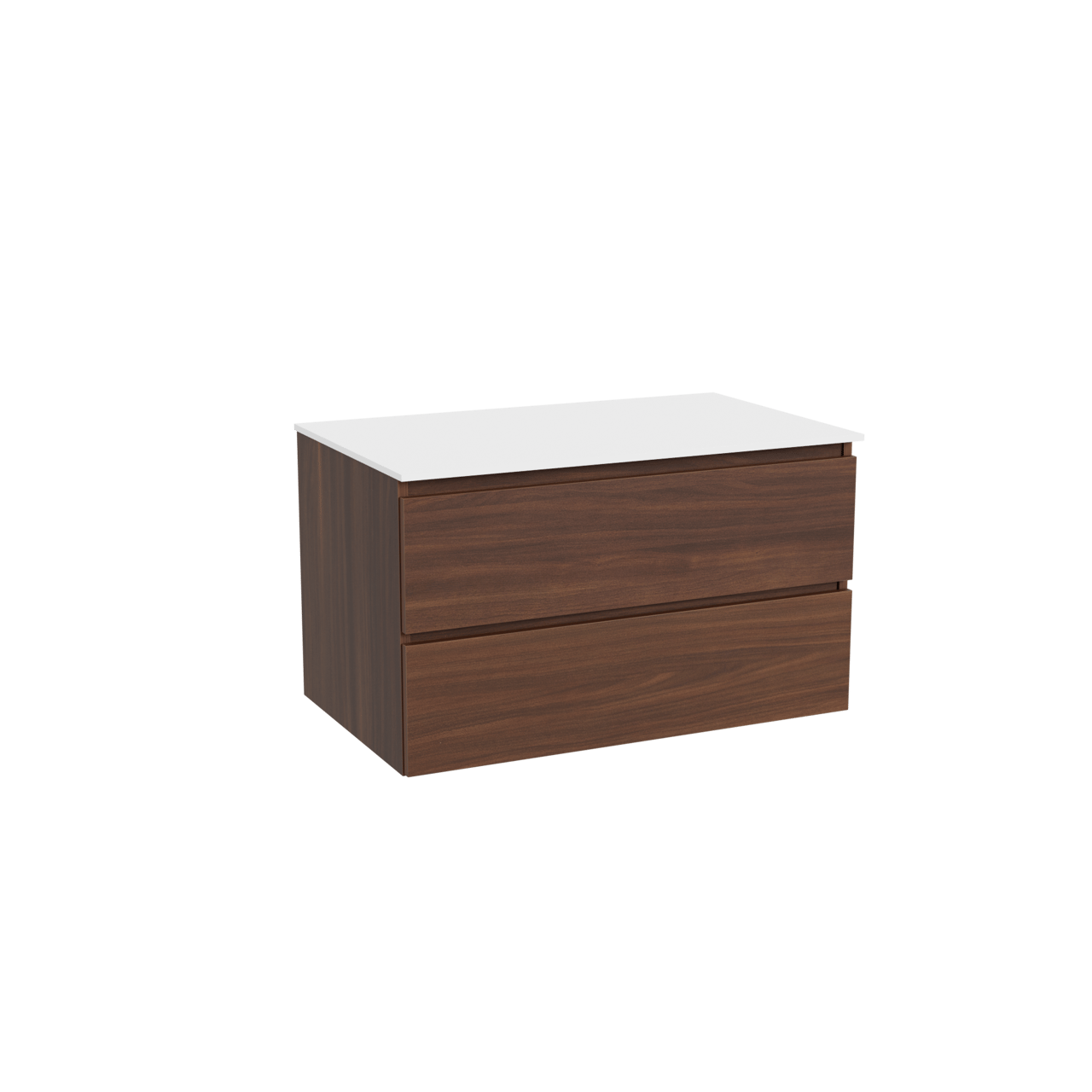 Balmani Lucida hängendes Möbelstück Set: 90 x 55 cm, Amerikanischer Nussbaum, mit Stretto Einzel Waschtischplatte, Solid Surface Weiß matt