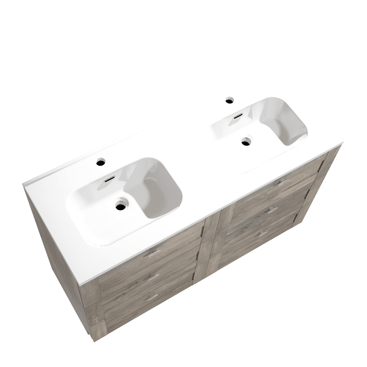 Linie Classo staand badkamermeubel 120 x 46 cm grijze eik met Baro dubbele wastafel in porselein glanzend wit