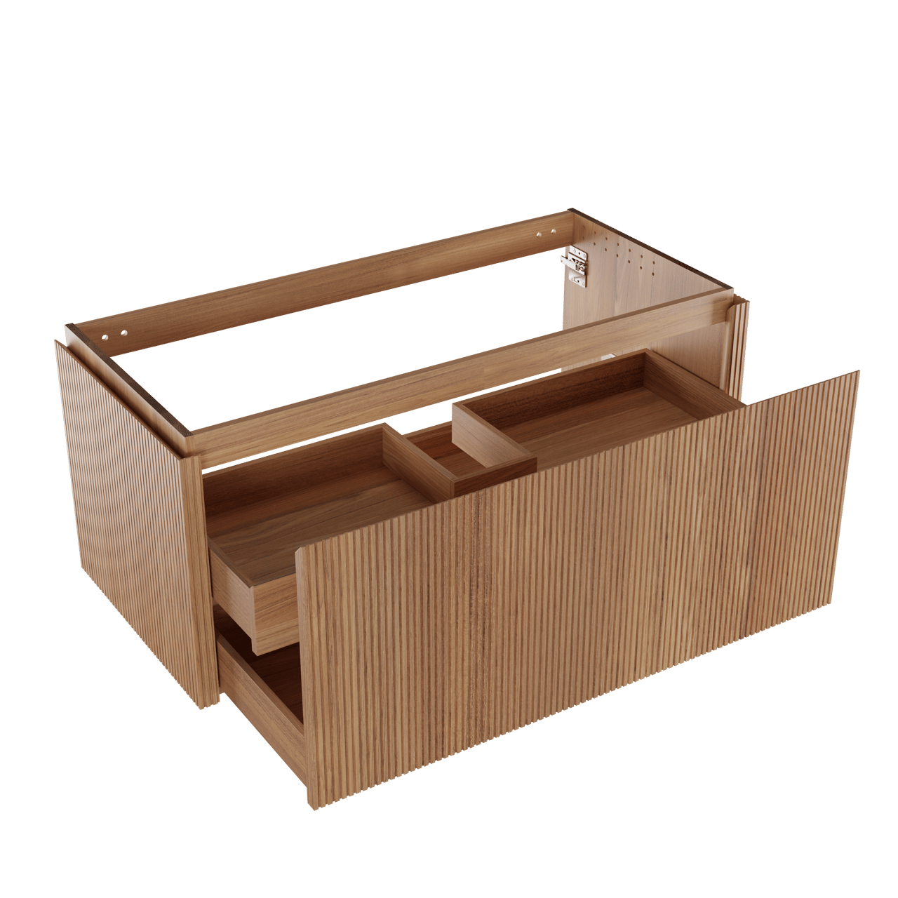 Balmani Eclips hängendes möbelstück Waschtischunterschränke 120 x 55 cm Teak 2 Schubladen Vert. Sym. Rippe