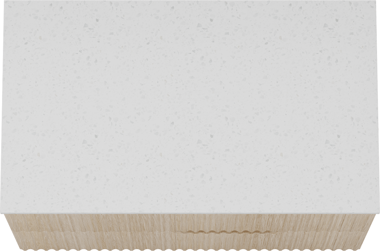 Linie Ribbo meuble salle de bains suspendu 80 x 46 cm chêne clair avec Lado tablette simple en mélaminé terrazzo blanc, Nervure circulaire symétrique verticale
