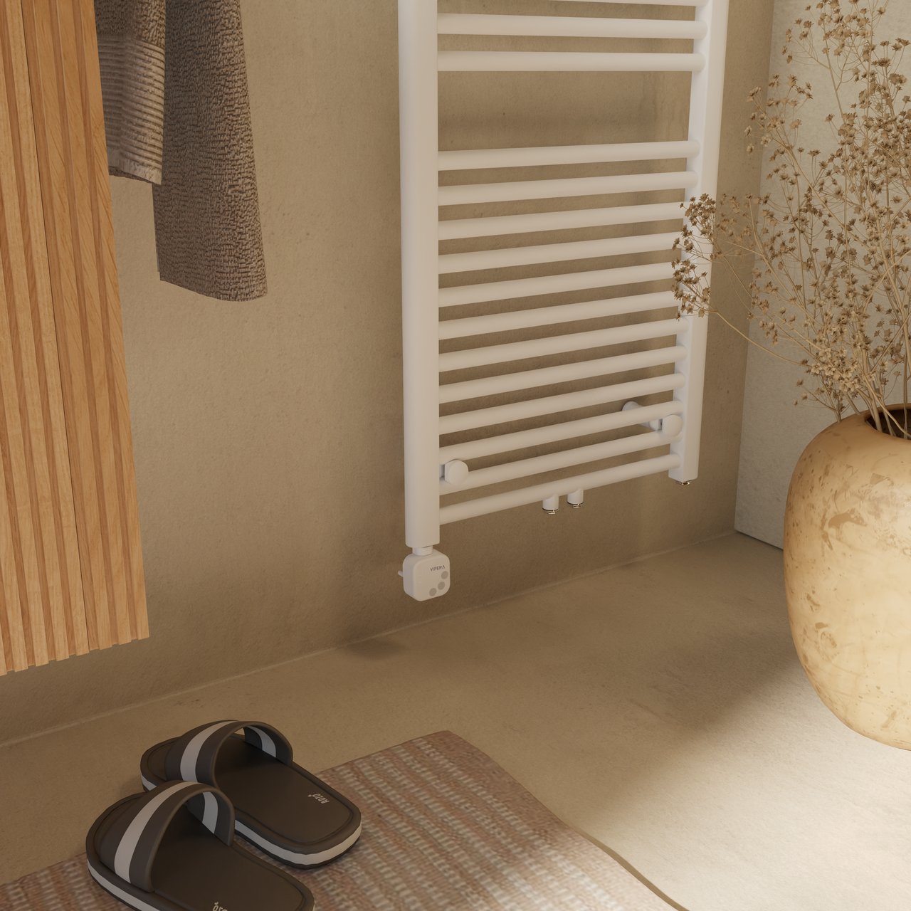 Vipera Kanza sèche-serviettes Simple 50 x 120 cm chauffage électrique blanc mat raccordement latéral et central possible 500W, résistance incluse