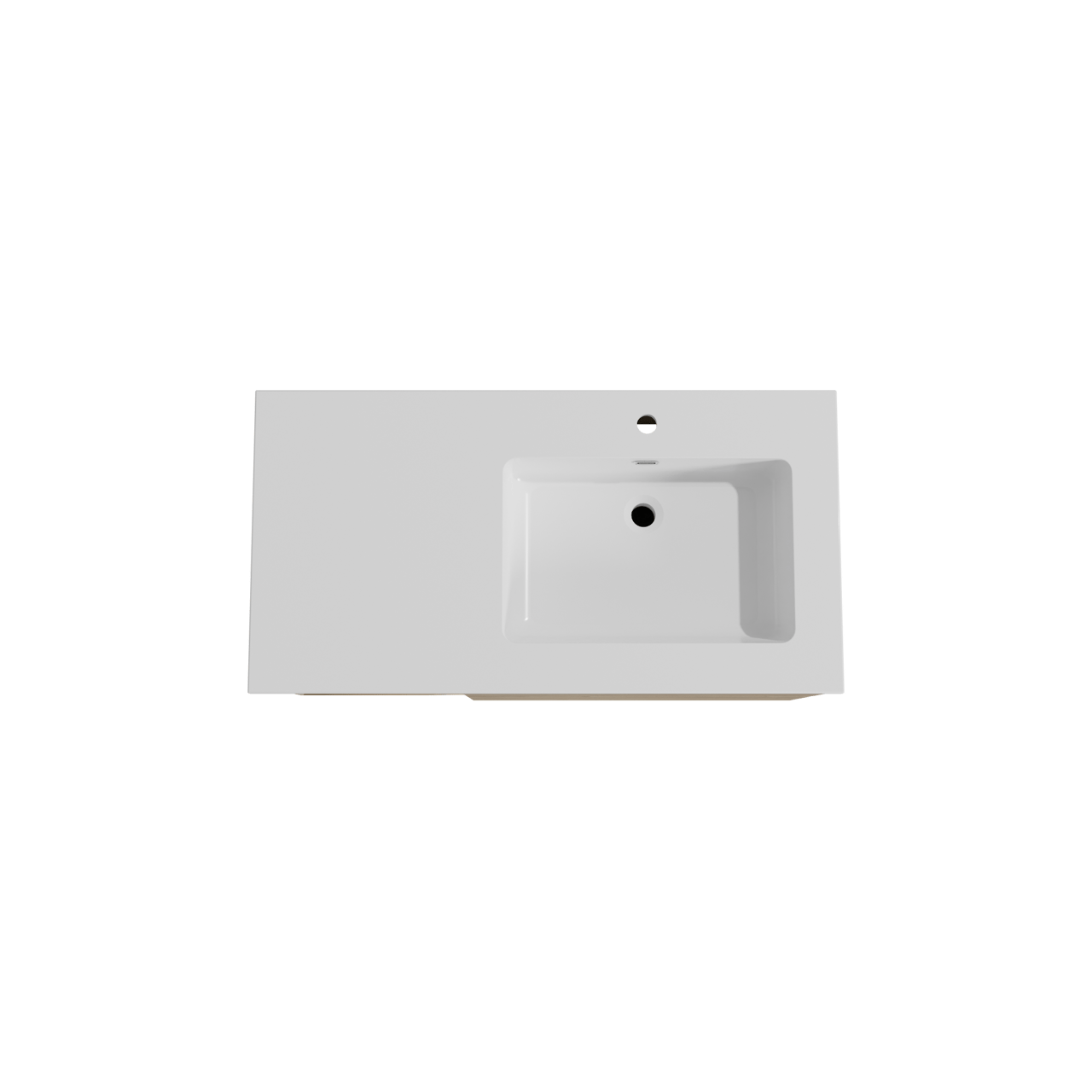 Storke Edge meuble salle de bains suspendu 100 x 52 cm chêne brut avec Diva plan vasque asymétrique à droite en marbre composite blanc brillant