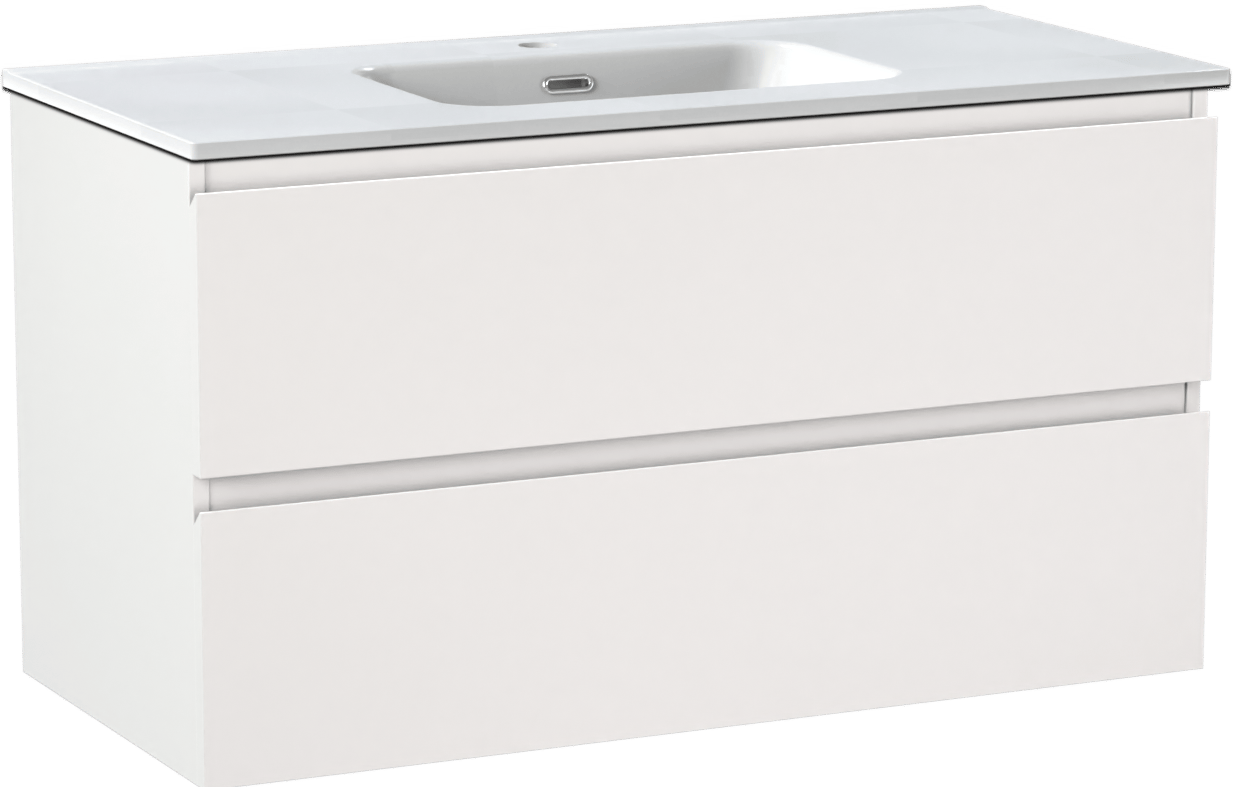 Linie Lado meuble salle de bains suspendu 100 x 46 cm blanc mat avec Baro plan simple en porcelaine blanc brillant