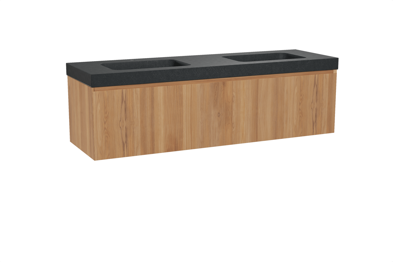 Balmani Idra meuble salle de bains suspendu 180 x 55 cm teck avec Napoli double vasque en granit noir