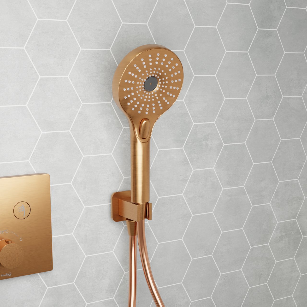 BLAUFOSS Onos Handdoucheset met doucheslang aansluiting 3 straalfuncties Brushed Rosegold