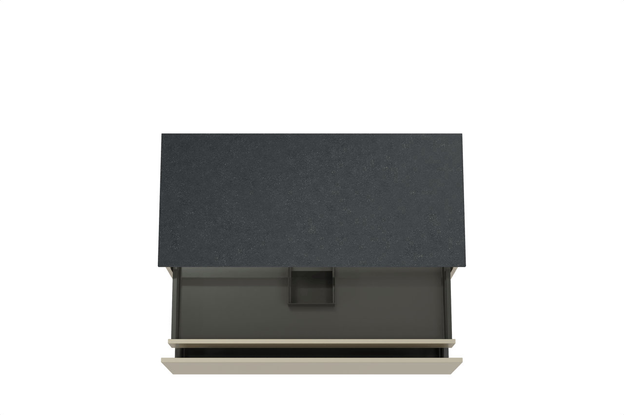 Balmani Sfera hängendes Möbelstück Set: 120 x 55 cm, Dune, mit Stretto Einzel Waschtischplatte, Schwarzes Granit