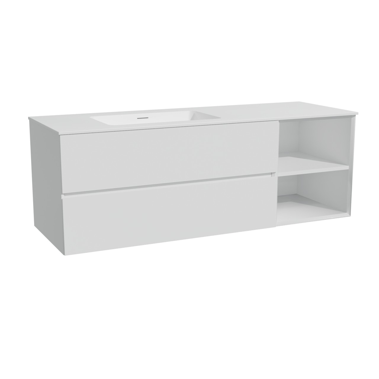 Storke Edge meuble salle de bains suspendu 150 x 52 cm blanc mat avec Mata plan vasque asymétrique à gauche en solid surface blanc mat