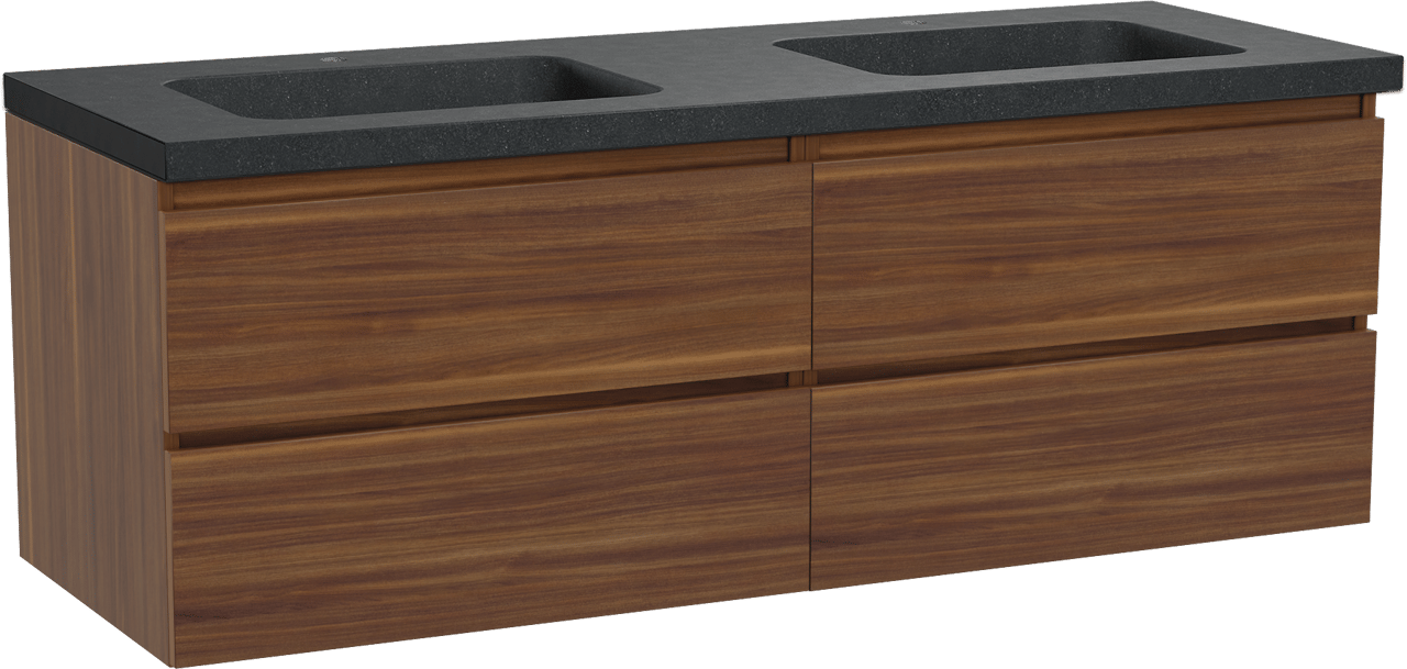 Balmani Lucida meuble salle de bains suspendu 150 x 55 cm noyer américain avec Napoli double vasque en granit noir