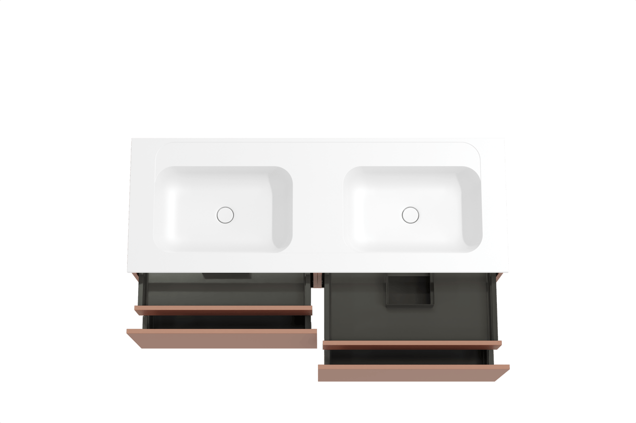 Balmani Sfera meuble salle de bains suspendu 150 x 55 cm cotto avec Tablo Strada double vasque en marbre composite blanc mat