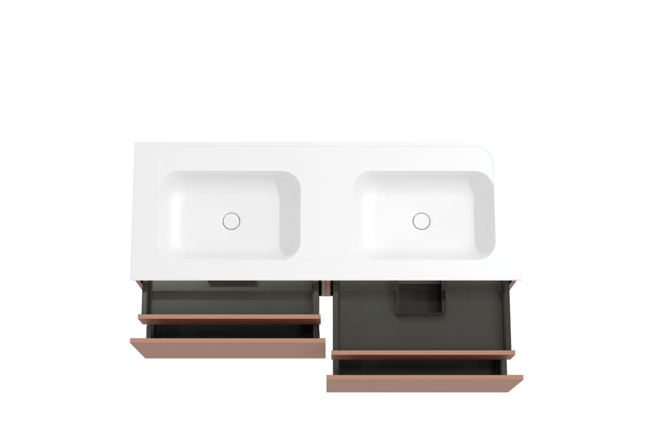 Balmani Sfera meuble salle de bains suspendu 150 x 55 cm cotto avec Tablo Strada double vasque en marbre composite blanc mat