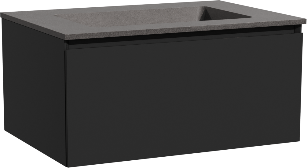 Storke Edge zwevend badmeubel 75 x 52 cm mat zwart met Scuro enkele wastafel in kwarts mat zwart