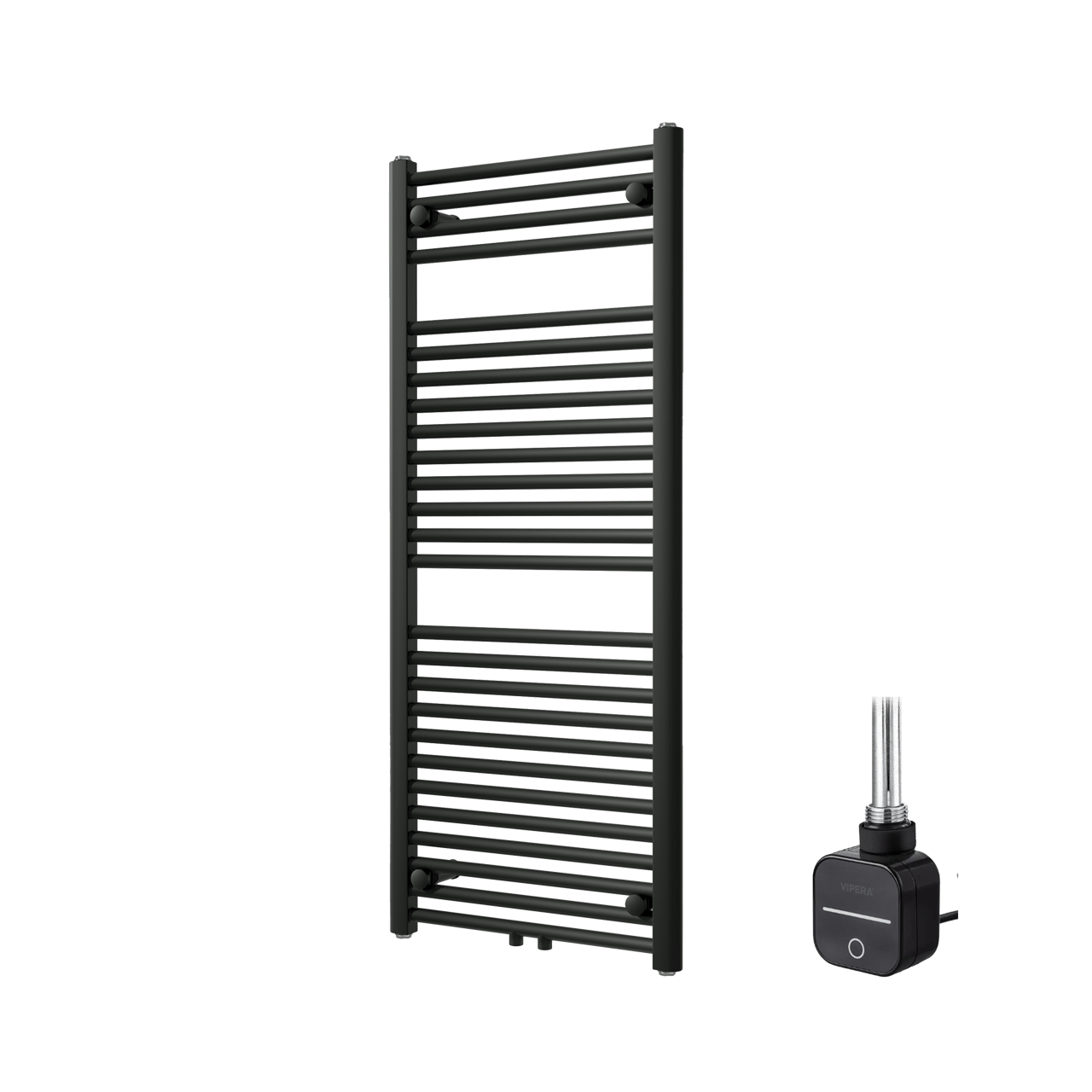 Vipera Kanza Einzel Handtuchheizkörper 50 x 120 cm Elektrische Heizung Schwarz matt Seiten- und Mittelanschluss 500W, inkl. Widerstand 