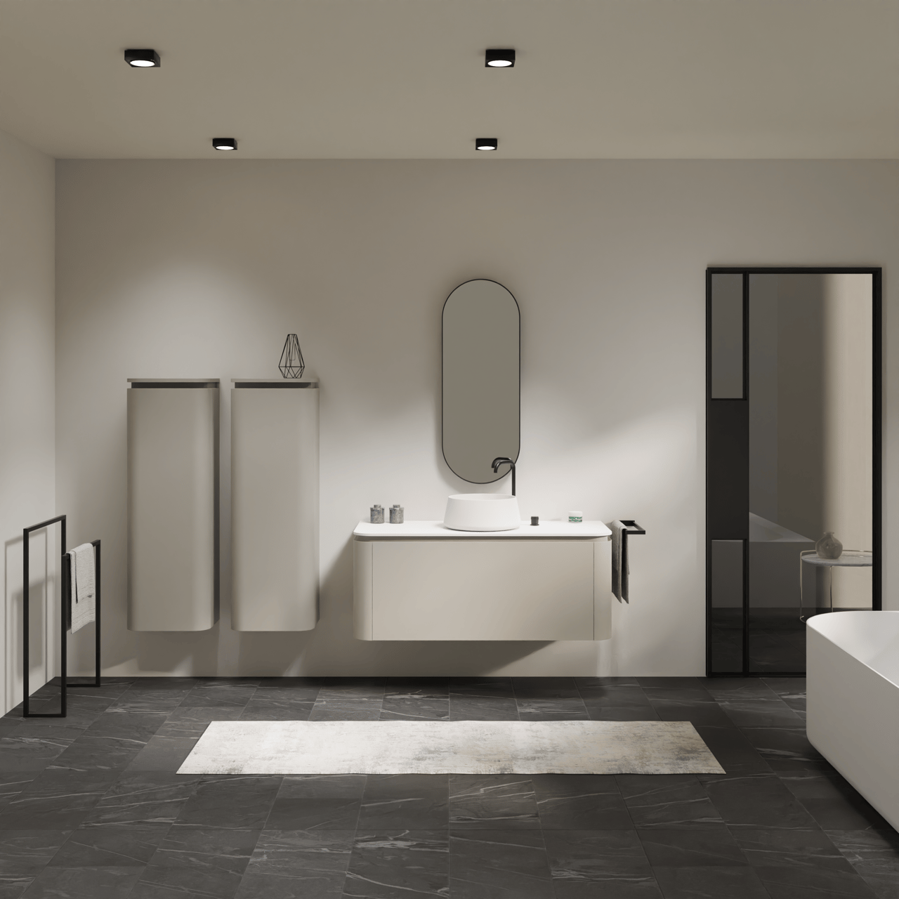 Balmani Moon meuble salle de bains suspendu 130 x 55 cm soie grise avec Moon tablette simple ou double en solid surface blanc mat