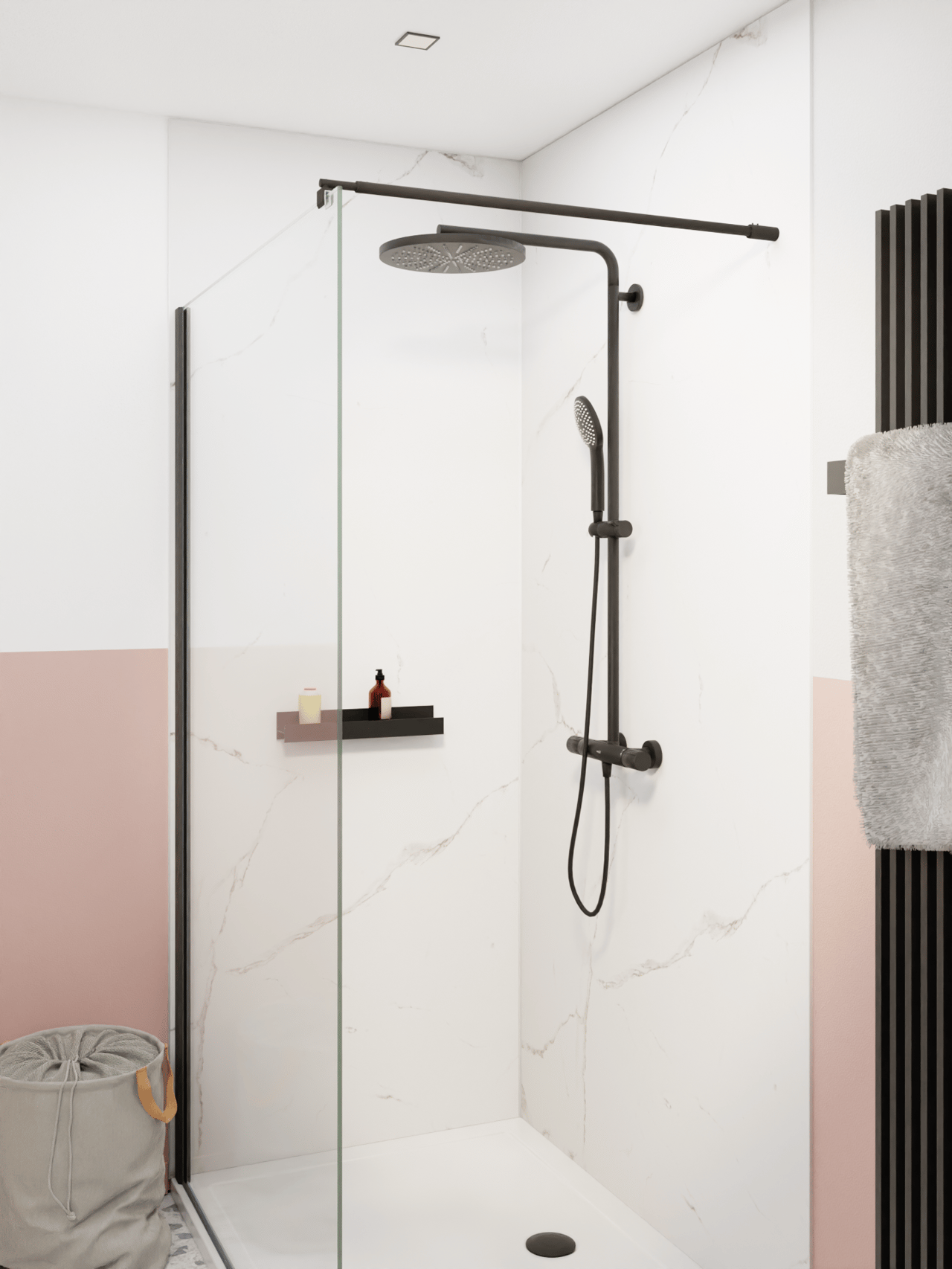 Luca Varess Artdeco Duschrückwand: 90 x 244 cm, Alu-Komposit, Weiße Marmoroptik