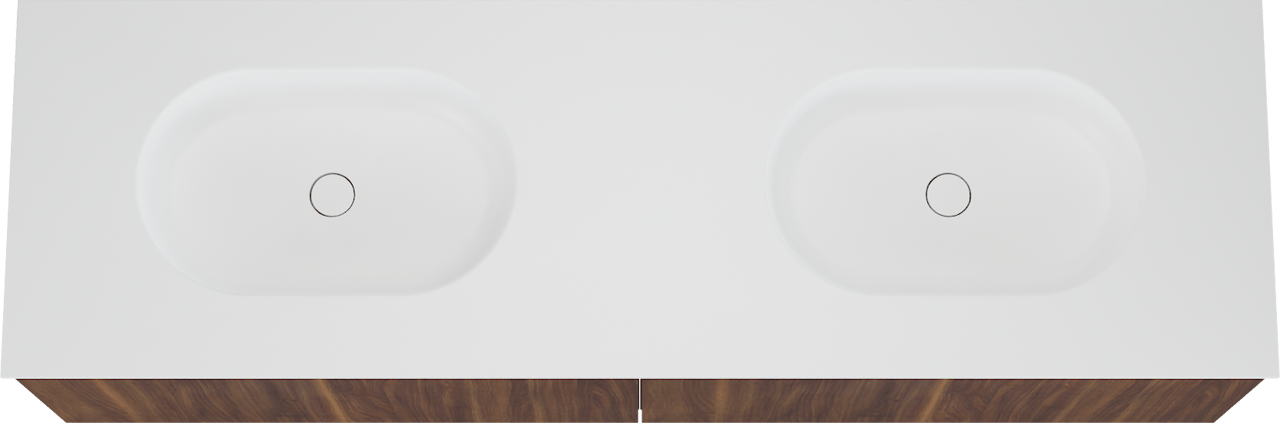 Balmani Sfera meuble salle de bains suspendu 180 x 55 cm noyer américain avec Tablo Oval double vasque en solid surface blanc mat