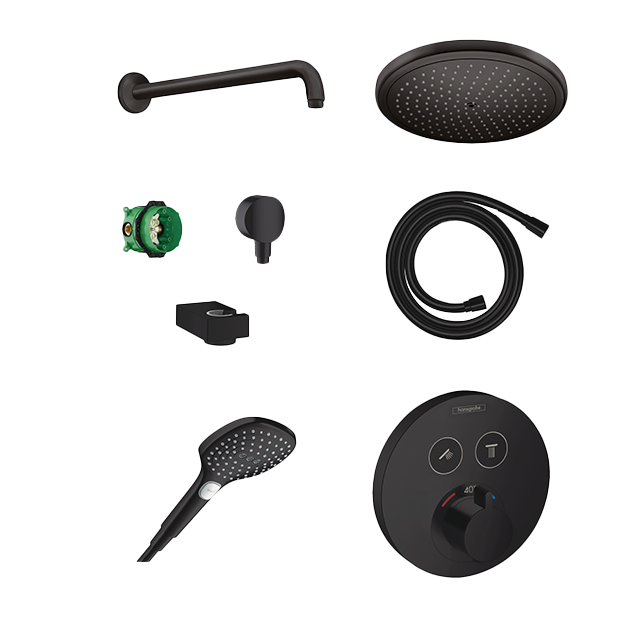 Hansgrohe Showerselect S thermostatische kraan Inbouw regendoucheset met regendouchekop Mat Zwart