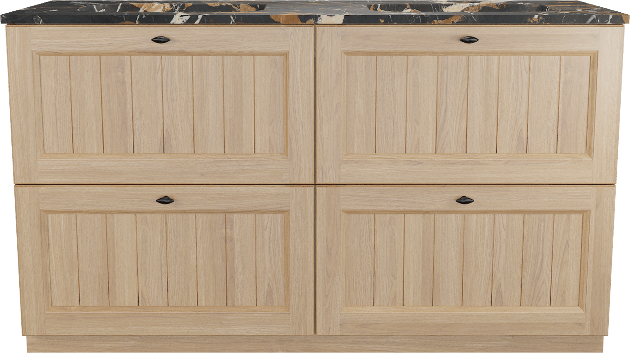 Balmani Lemon staand badmeubel 150 x 55 cm, fineer naturel eiken met Tablo Arcato dubbele wastafel in portoro gold