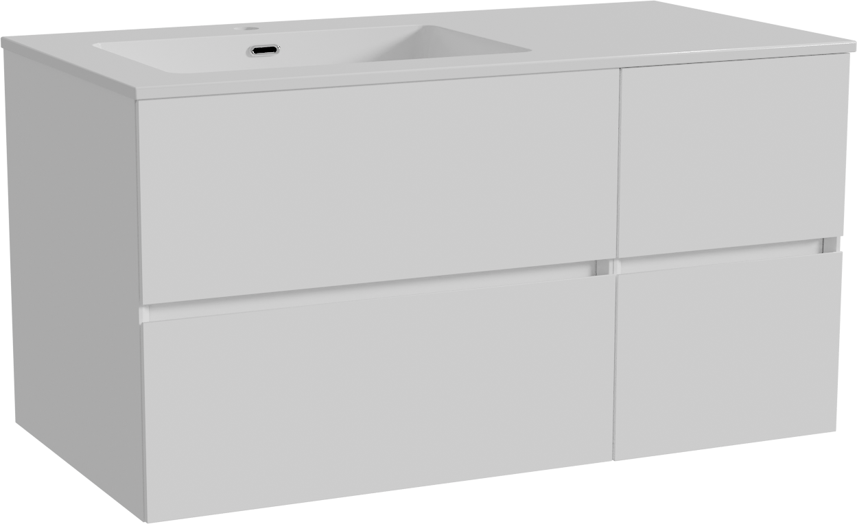 Storke Edge hängendes Möbelstück Set: 100 x 52 cm, Weiß glänzend, mit Diva Waschtisch links, Marmorkomposit Weiß glänzend