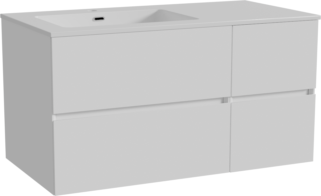 Storke Edge meuble salle de bains suspendu 100 x 52 cm blanc brillant avec Diva plan vasque asymétrique à gauche en marbre composite blanc brillant