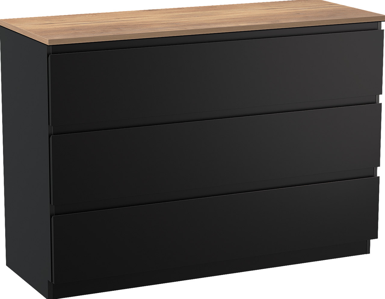 Linie Lado staand badmeubel 120 x 46 cm mat zwart met Lado enkel of dubbel wastafelblad in melamine naturel eiken