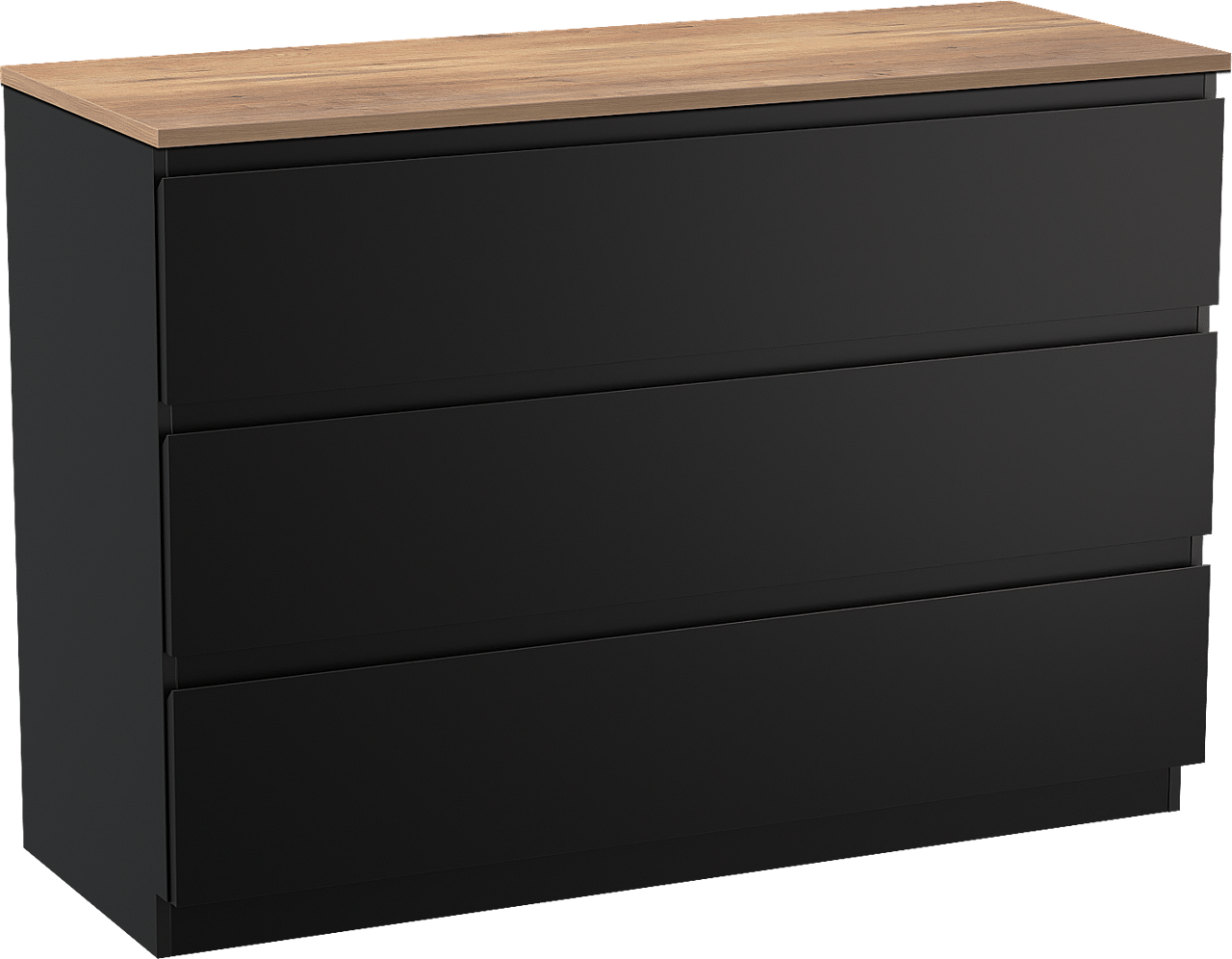 Linie Lado meuble salle de bains à poser 120 x 46 cm noir mat avec Lado tablette simple ou double en mélaminé chêne naturel