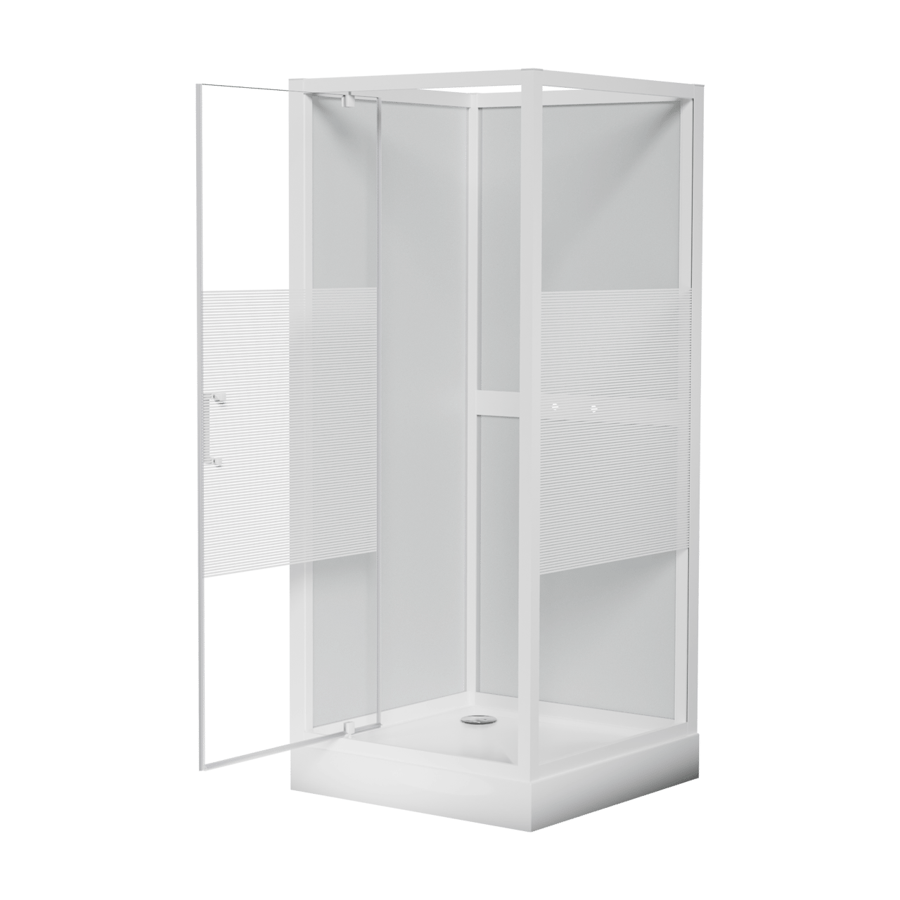 Luca Varess Talan complete douchecabine met draaideuren 90 x 90 cm helder glas met mat gestreepte strook glans wit profiel