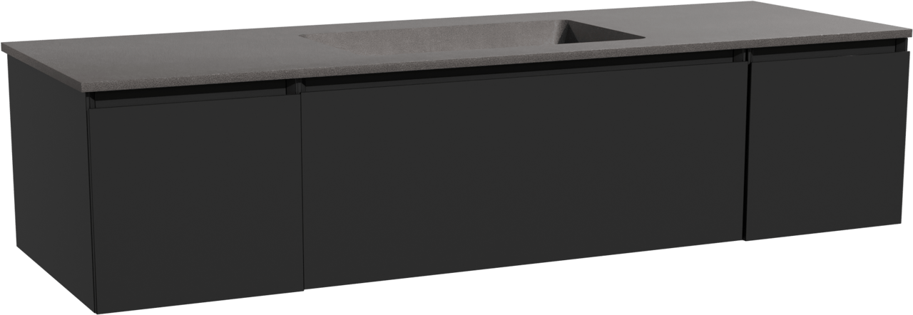 Storke Edge zwevend badmeubel 155 x 52 cm mat zwart met Scuro enkele wastafel in kwarts mat zwart