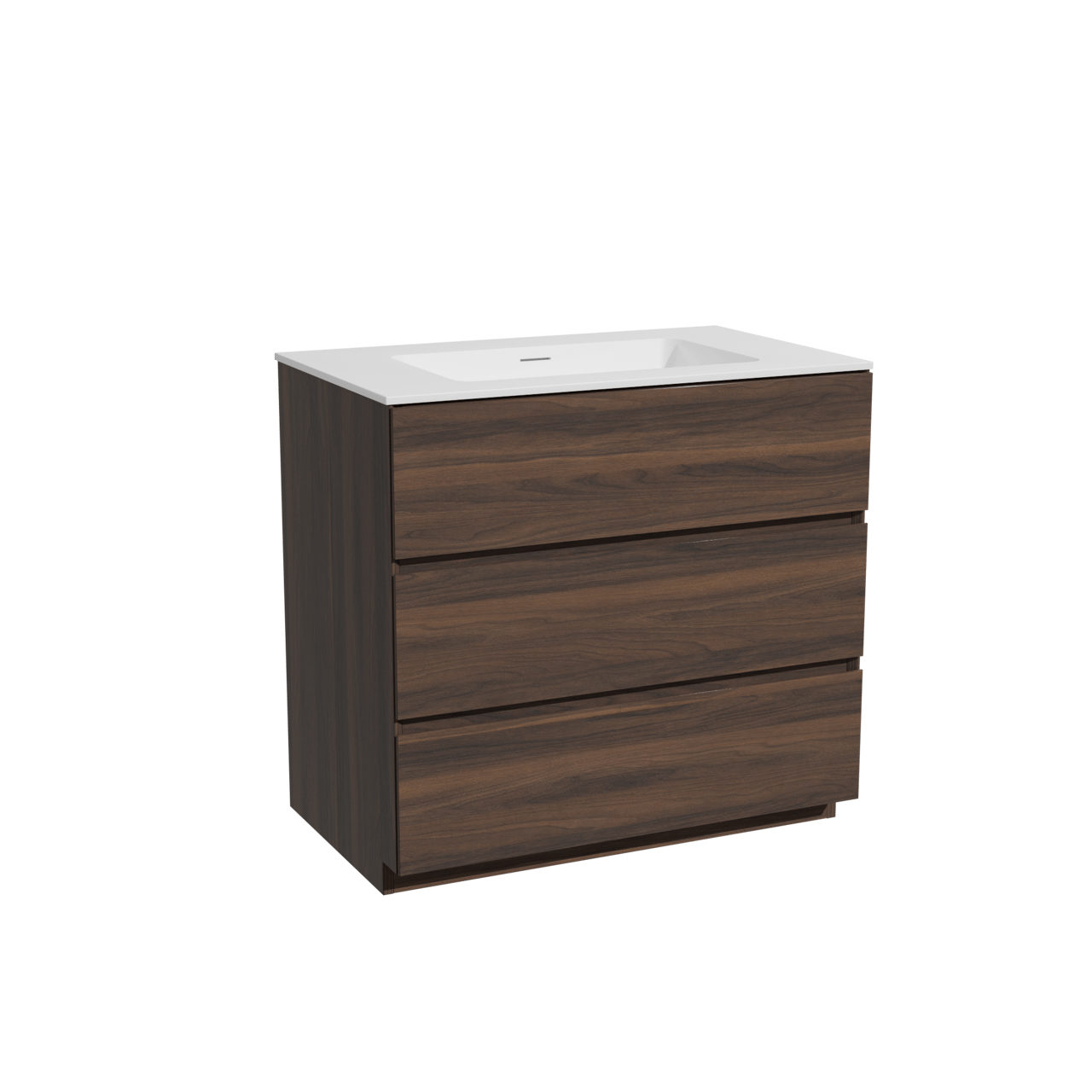 Storke Edge freistehendes Möbelstück Set: 85 x 52 cm, Nussbaum, mit Mata Einzelwaschtisch, Solid Surface Weiß matt