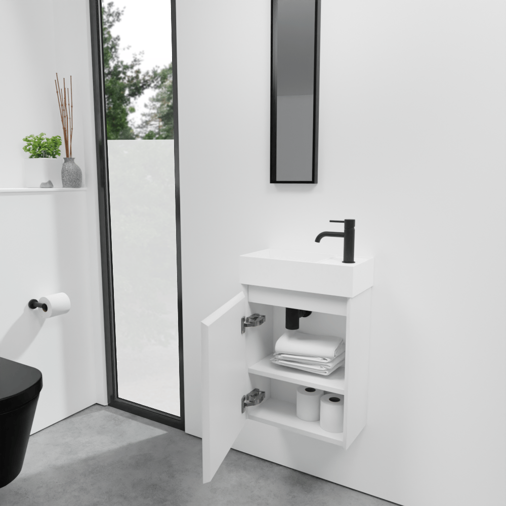Balmani Mitra zwevend toiletmeubel 42 x 21 cm mat wit met Loop wastafel in matte Solid Surface