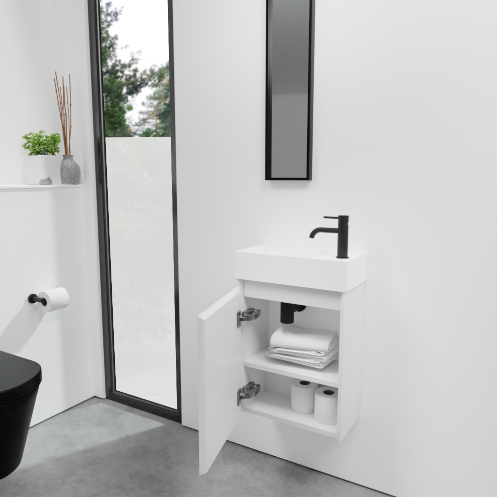 Balmani Mitra zwevend toiletmeubel 42 x 21 cm mat wit met Loop wastafel in matte Solid Surface