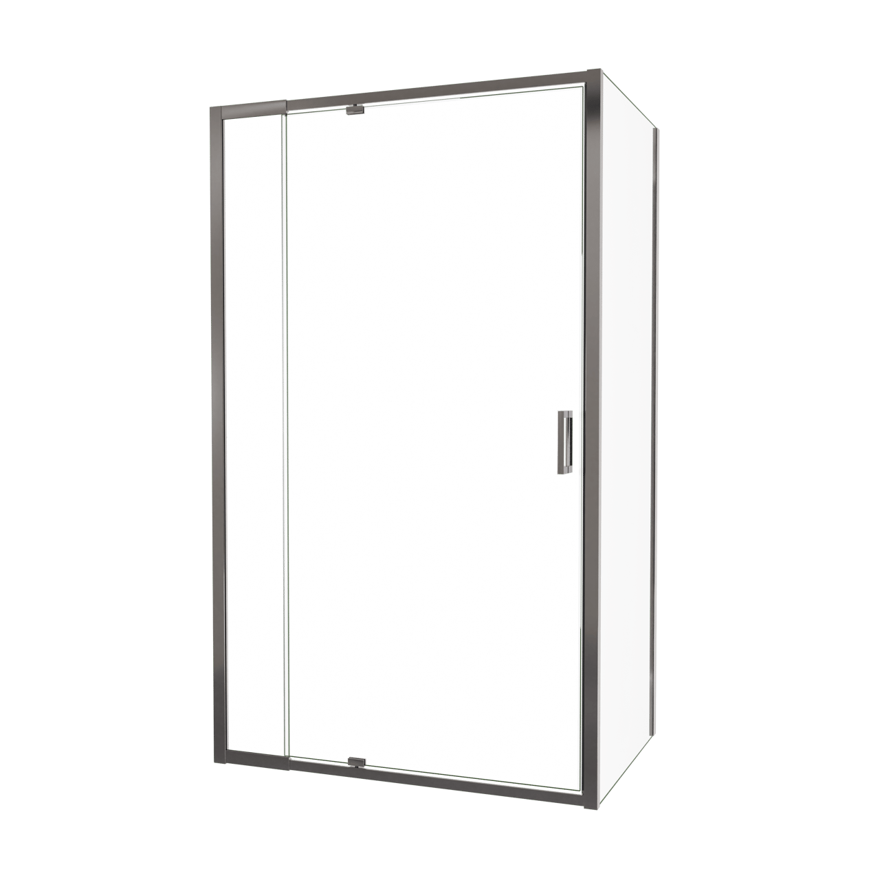 Luca Varess Vidor Telescope paroi d'angle avec porte pivotante et paroi latérale fixe 120 x 80 cm verre transparent profil chrome brillant