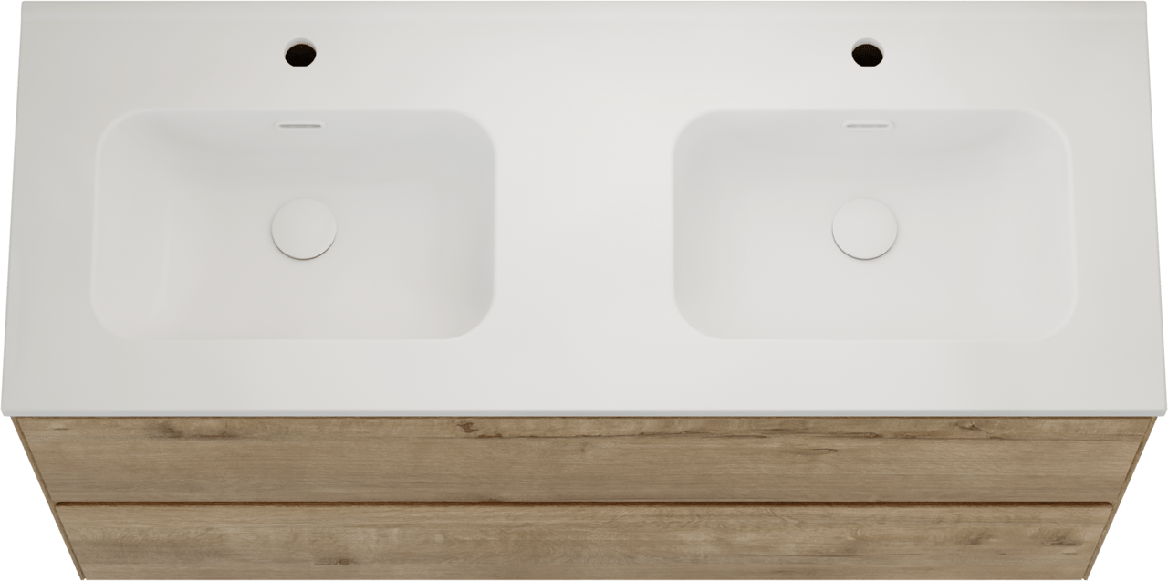 Balmani Mitra Compact meuble salle de bains suspendu 120 x 46 cm chêne brut avec Nostra double vasque en porcelaine blanc mat