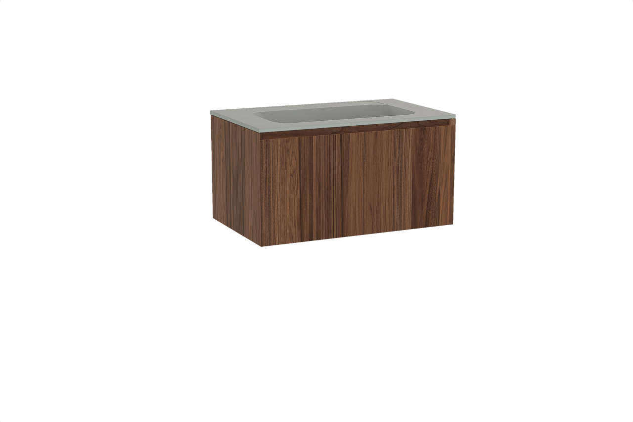 Balmani Idra hängendes Möbelstück Set: 90 x 55 cm, Nussbaum, mit Tablo Strada Einzelwaschtisch, Marmorkomposit Seidengrau