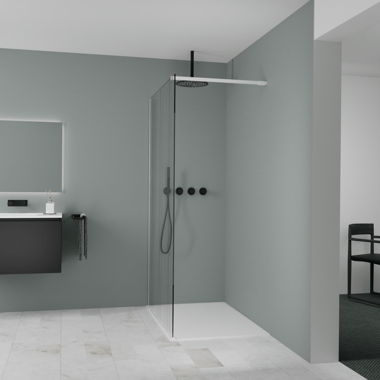 Balmani Modular douche à l'italienne: 120 x 200 cm, Mikado, avec coating, Profil Blanc mat