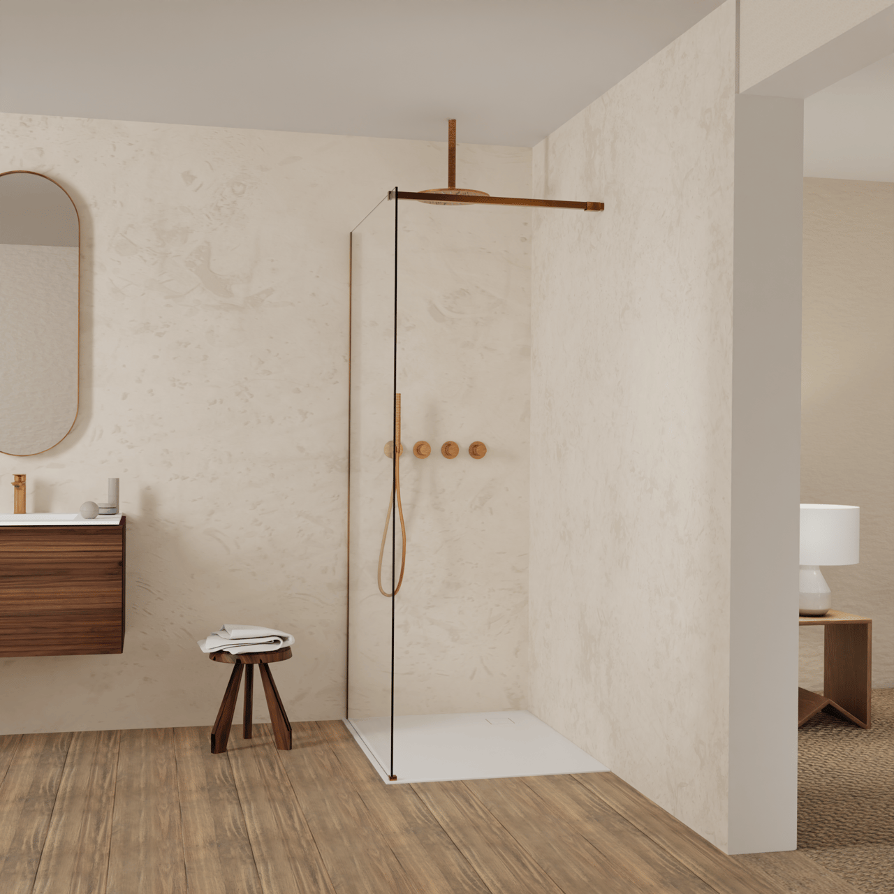Balmani Modular Walk-In Dusche: 100 x 200 cm, Klarglas, Profil Brushed Rosegold