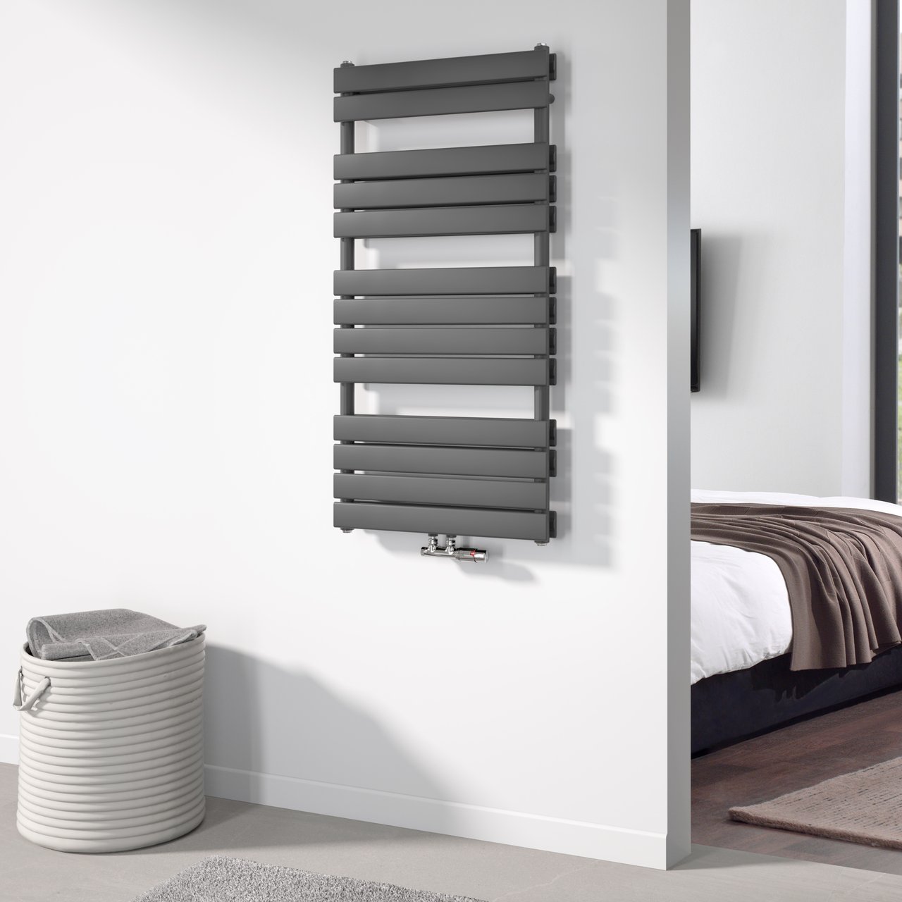 Vipera Vulcan dubbele handdoekradiator 60 x 123 cm centrale verwarming antraciet grijs zij- en middenaansluiting 1.256W