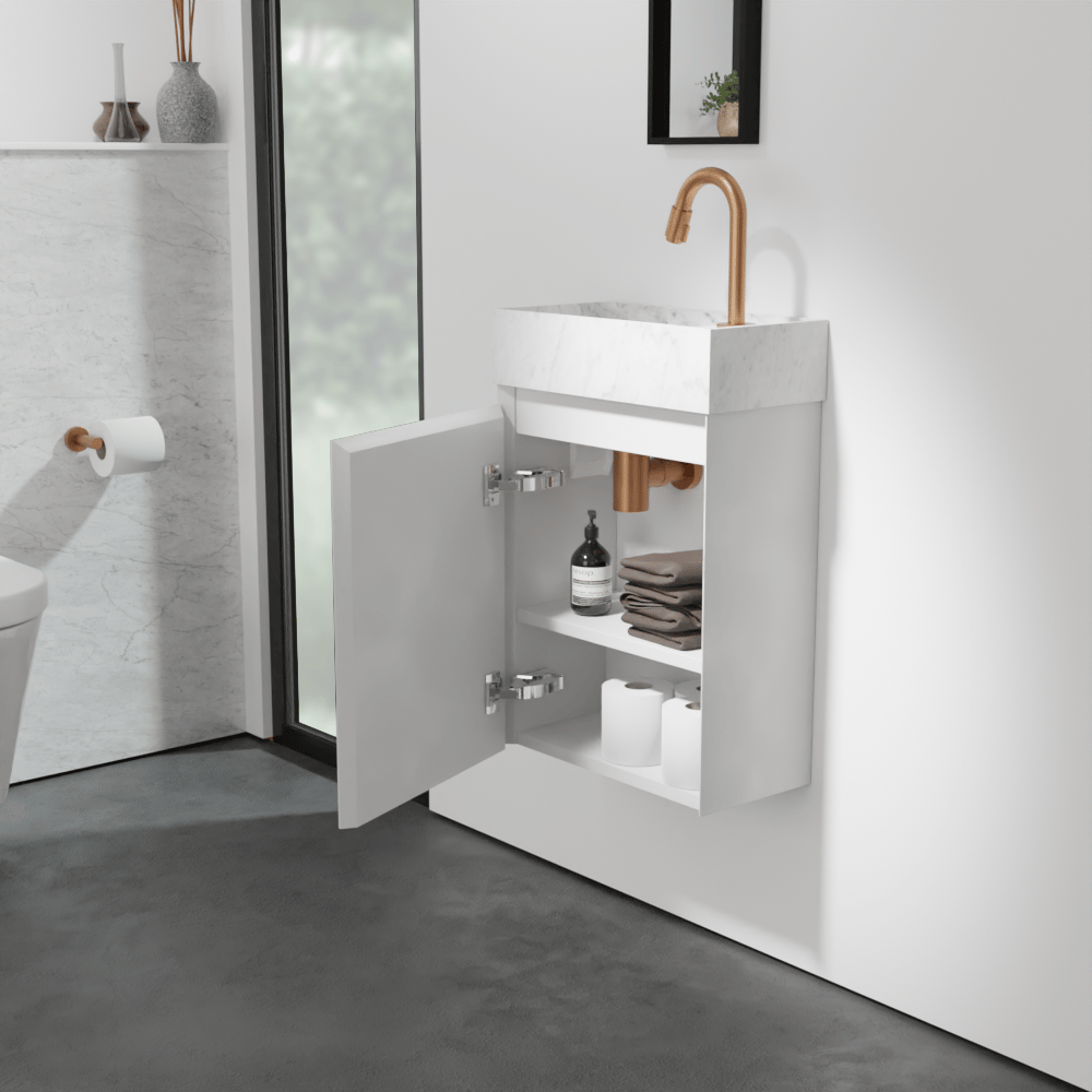 Balmani Mitra meuble wc suspendu 42 x 21 cm blanc mat avec Dama lavabo en marbre Carrara