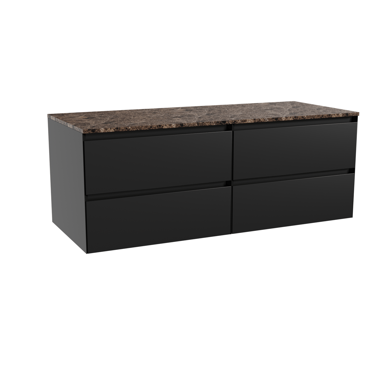 Balmani Mitra meuble salle de bains suspendu 135 x 55 cm noir mat avec Stretto tablette simple ou double en marbre dark emperador