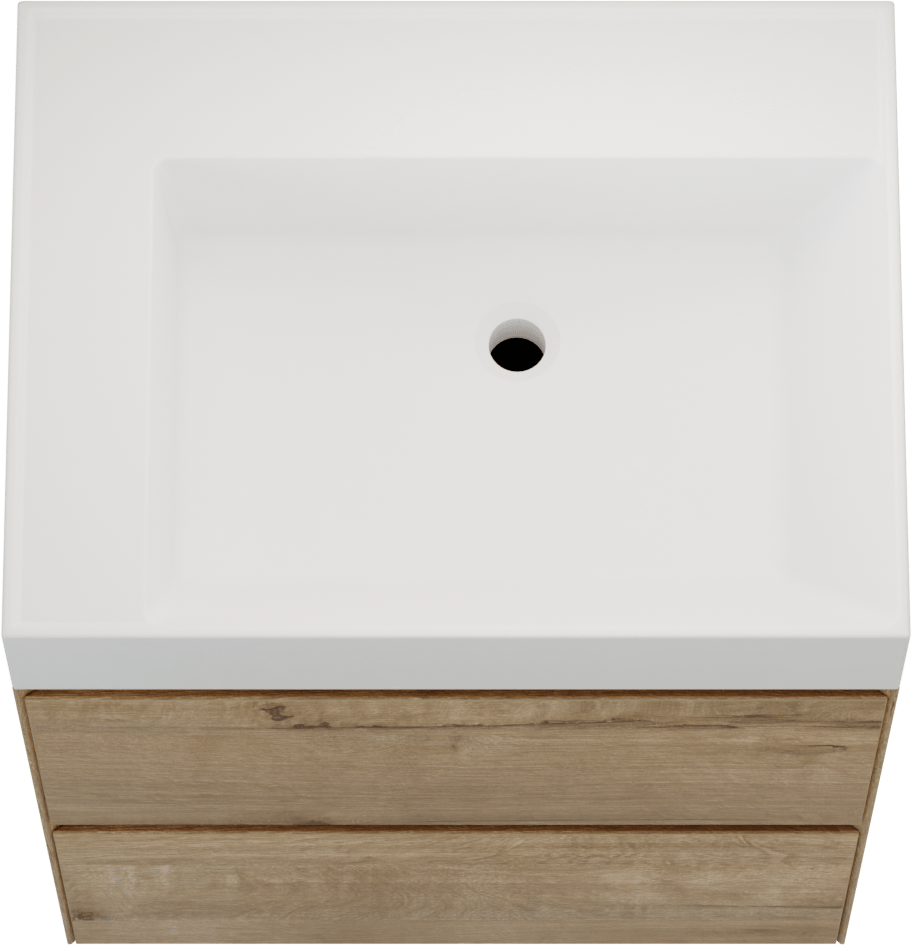 Balmani Mitra Compact zwevend badkamermeubel 60 x 46 cm ruwe eik met Argila asymmetrisch rechtse wastafel in composietmarmer mat wit