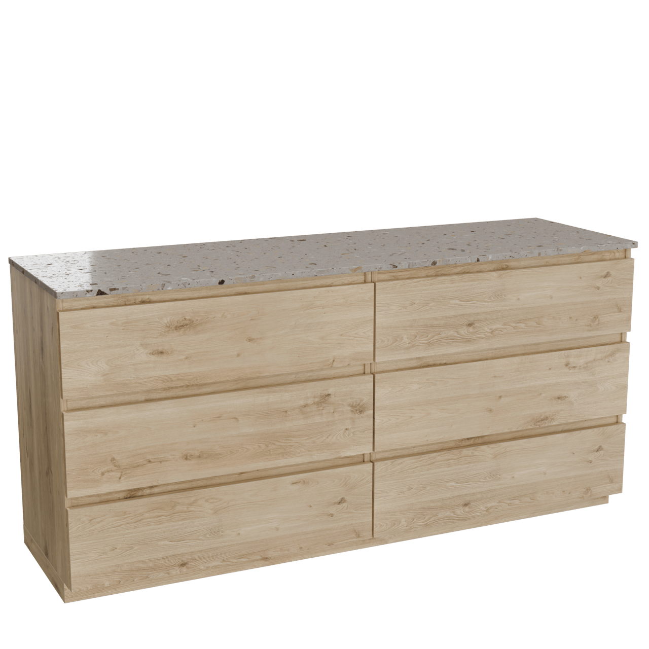 Balmani Lucida staand badkamermeubel 180 x 55 cm ruwe eik met Stretto enkel of dubbel tablet in terrazzo greige terrazzo