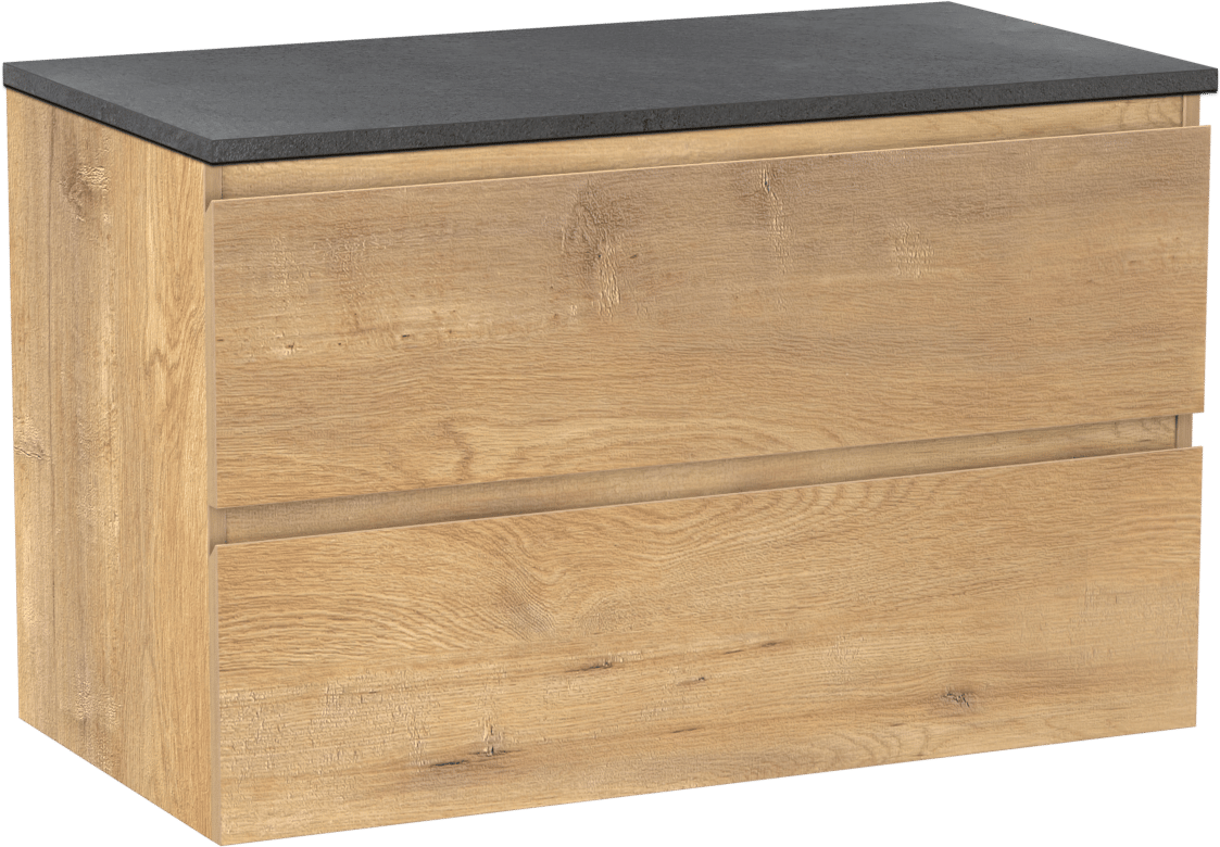 Linie Lado zwevend badmeubel 90 x 46 cm naturel eiken met Lado enkel wastafelblad in melamine grijze leisteen