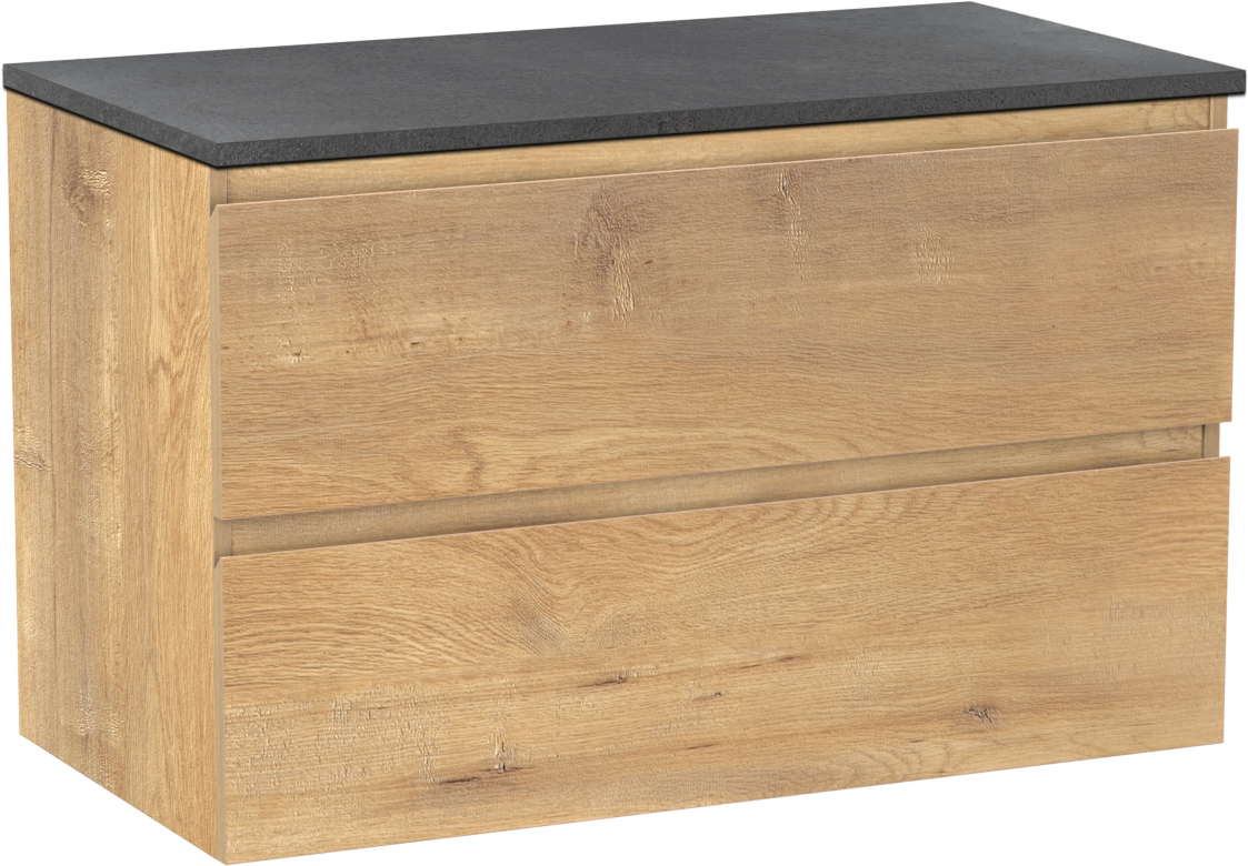 Linie Lado meuble salle de bains suspendu 90 x 46 cm chêne naturel avec Lado tablette simple en mélaminé ardoise gris