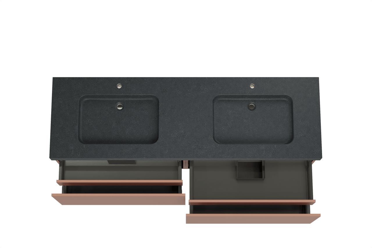 Balmani Sfera hängendes Möbelstück Set: 180 x 55 cm, Cotto, mit Napoli Doppelwaschtisch, Schwarzes Granit