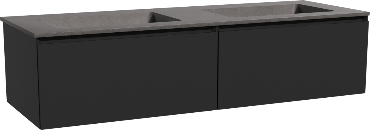 Storke Edge hängendes Möbelstück Set: 150 x 52 cm, Schwarz matt, mit Scuro Doppelwaschtisch, Quarz Schwarz matt