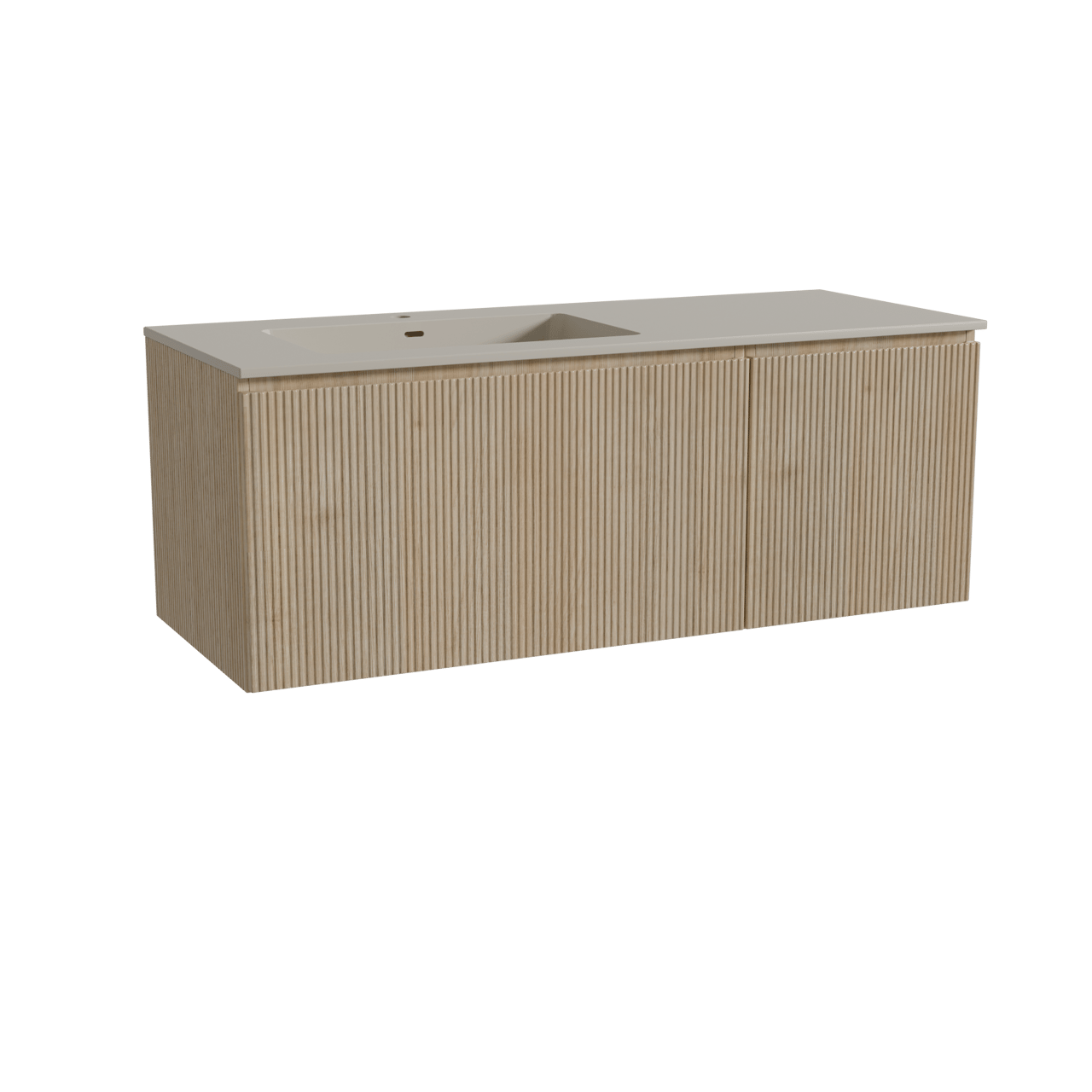 Storke Ribs hängendes Möbelstück Set: 130 x 52 cm, Rohe Eiche, mit Diva Waschtisch links, Top Solid, Seidengrau, Vertikale symmetrische gerade Rippe