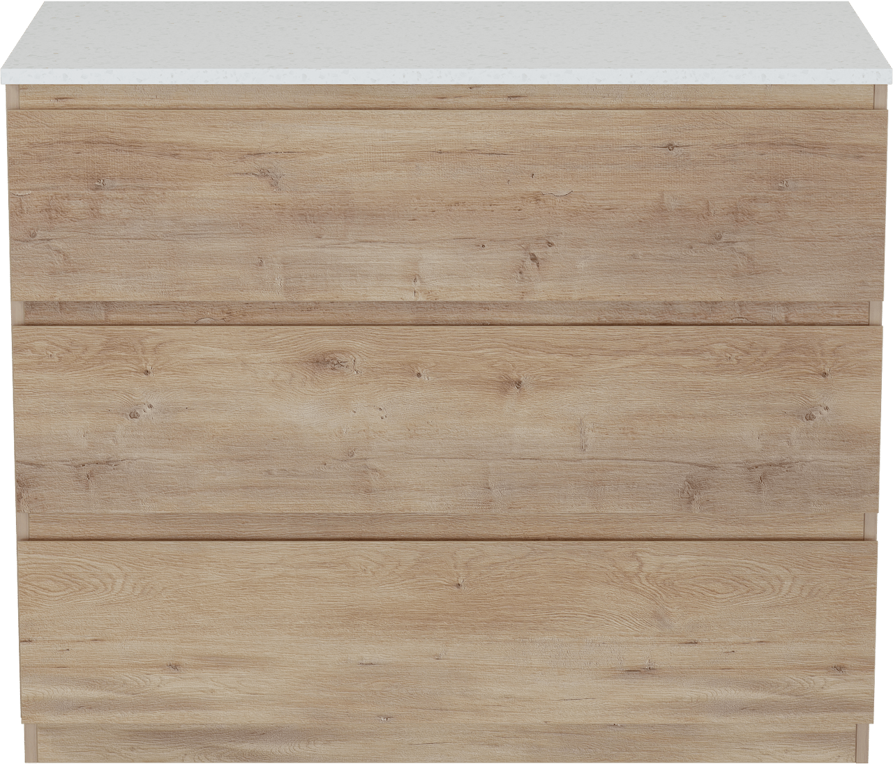 Linie Lado freistehendes Möbelstück Set: 100 x 46 cm, Naturbelassene Eiche, mit Lado Einzel- oder Doppel Waschtischplatte, Melamin in Terrazzo Weiß