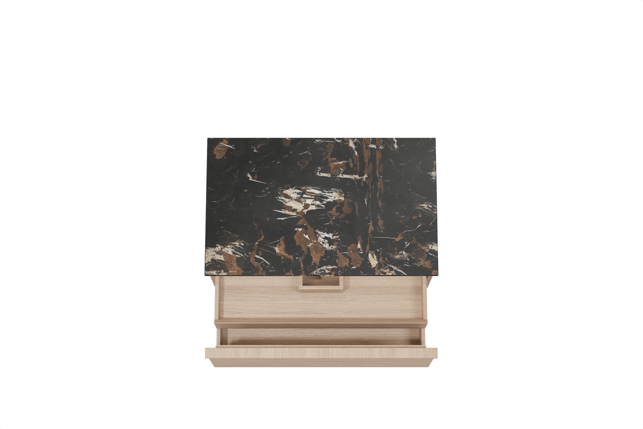 Balmani Forma hängendes Möbelstück Set: 90 x 55 cm, Naturbelassene Eiche, mit Stretto Einzel Waschtischplatte, Marmor, Portoro Gold, Horizontale symmetrische gerade Rippe