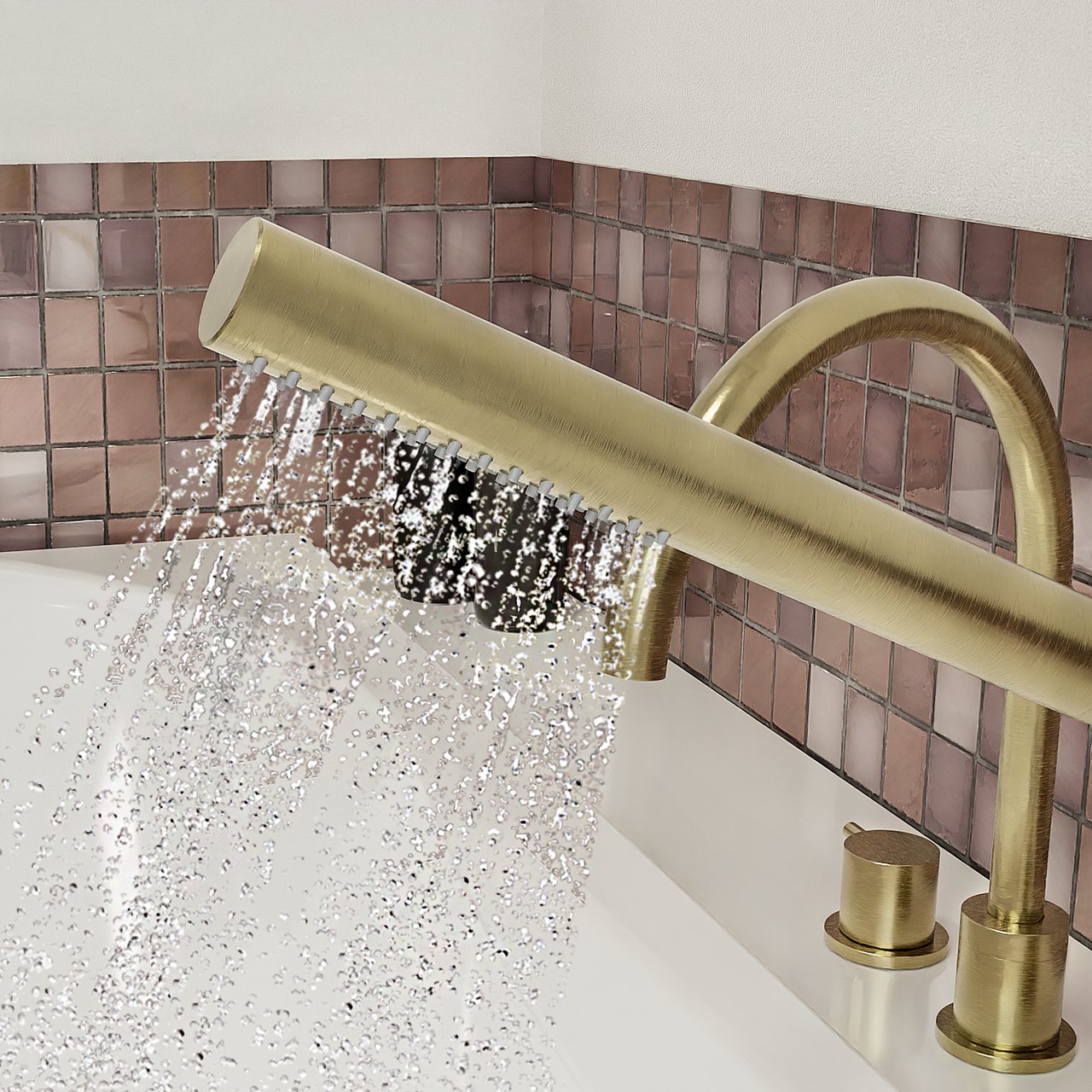 Blaufoss Round 5 trous Robinet de baignoire sur gorge brushed champagne gold set douchette incl.